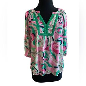 *SOLD*CROWN & IVEY  Pink/Green Peasant Top Size Extra Small